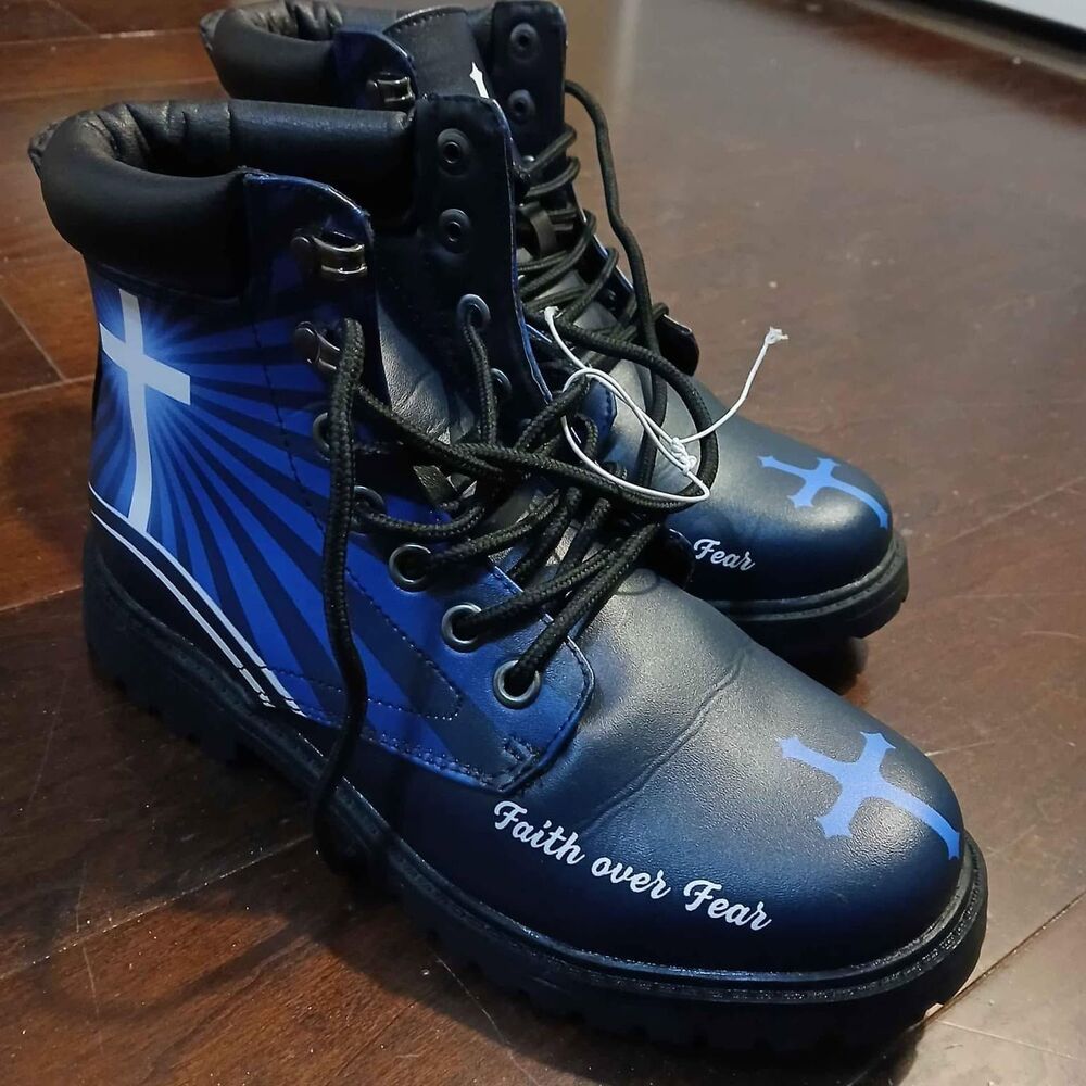 Jesus Faith Over Fear Leather Boots-Christian Shoes For Men size 8/Women size 9